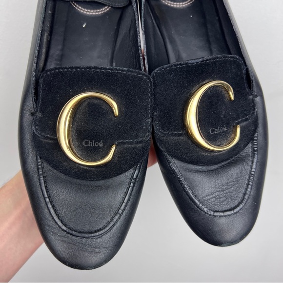 Chloe C Logo Convertible Suede Mule Nubuck Leather Loafers - Picture 5 of 12